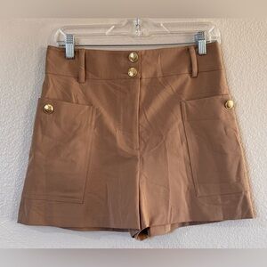Zara High-Waist Pocket Shorts in Brown with Gold Buttons